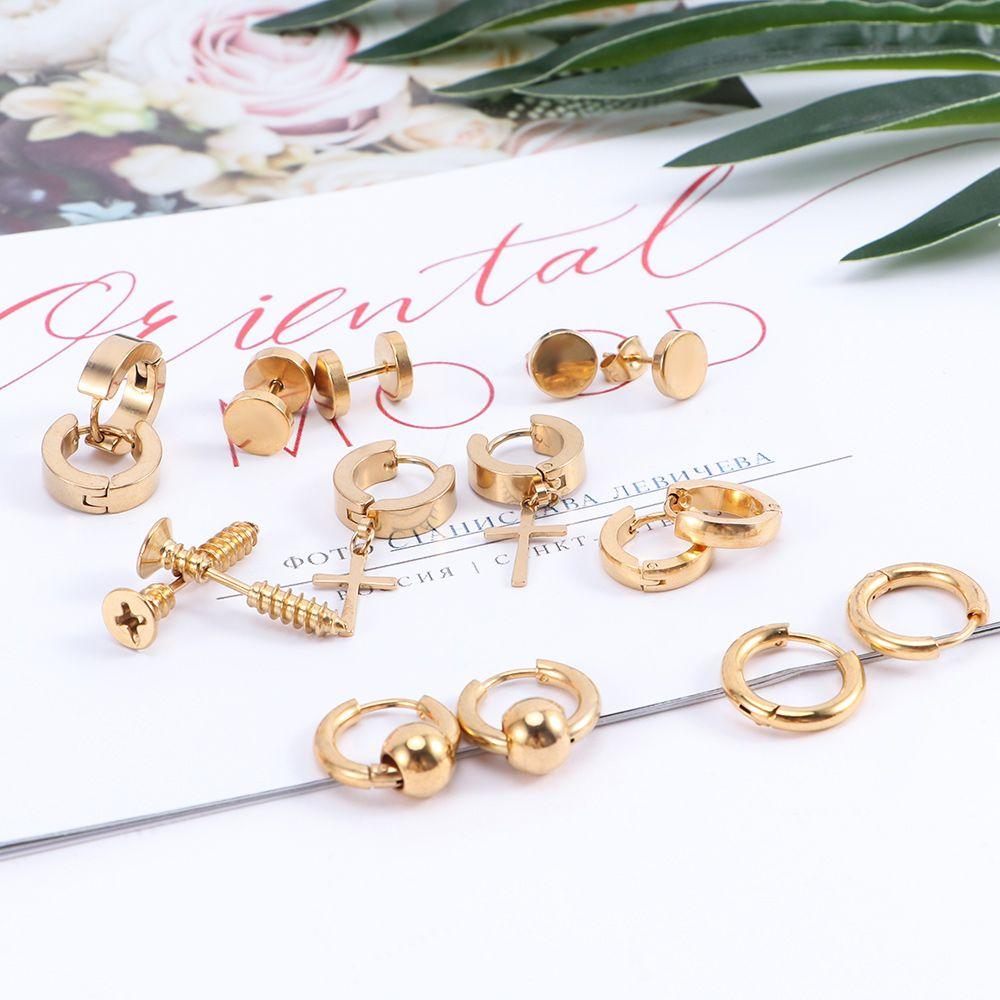 Round Circle Stainless Steel Unisex Geometric Jewelry Set Hoop Earrings Drop Earring Stud Earring