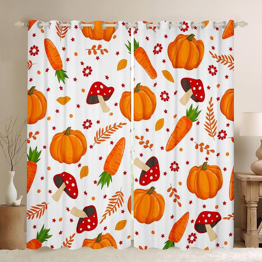 Herbst Kürbis Gardinen Vorhänge Halloween Thema Vorhänge Schlafzimmer Wohnzimmer Ahornblätter Festival Fensterdekorationen Polyester Waschbar Sitzfertig