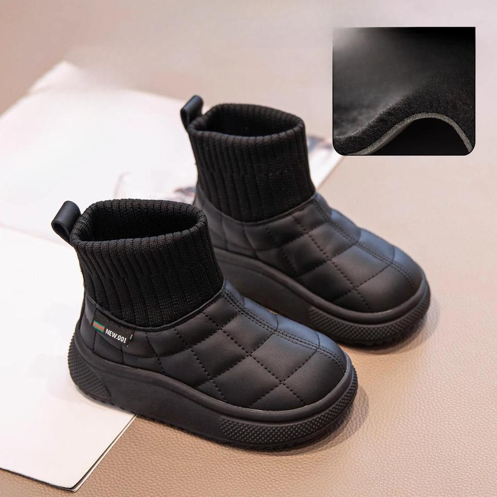Children's Velvet Cotton Winter Socks Boots with Quilted Pattern and High Ankle Design