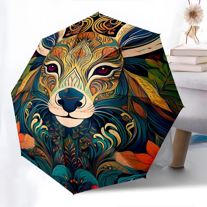

1pc Automatic Folding Umbrella with Floral Pattern, Portable 3-Fold Design, 8-Bone Iron Frame, Outdoor, Ideal Gift for Fans, Travelers, Daily Use, Fes
