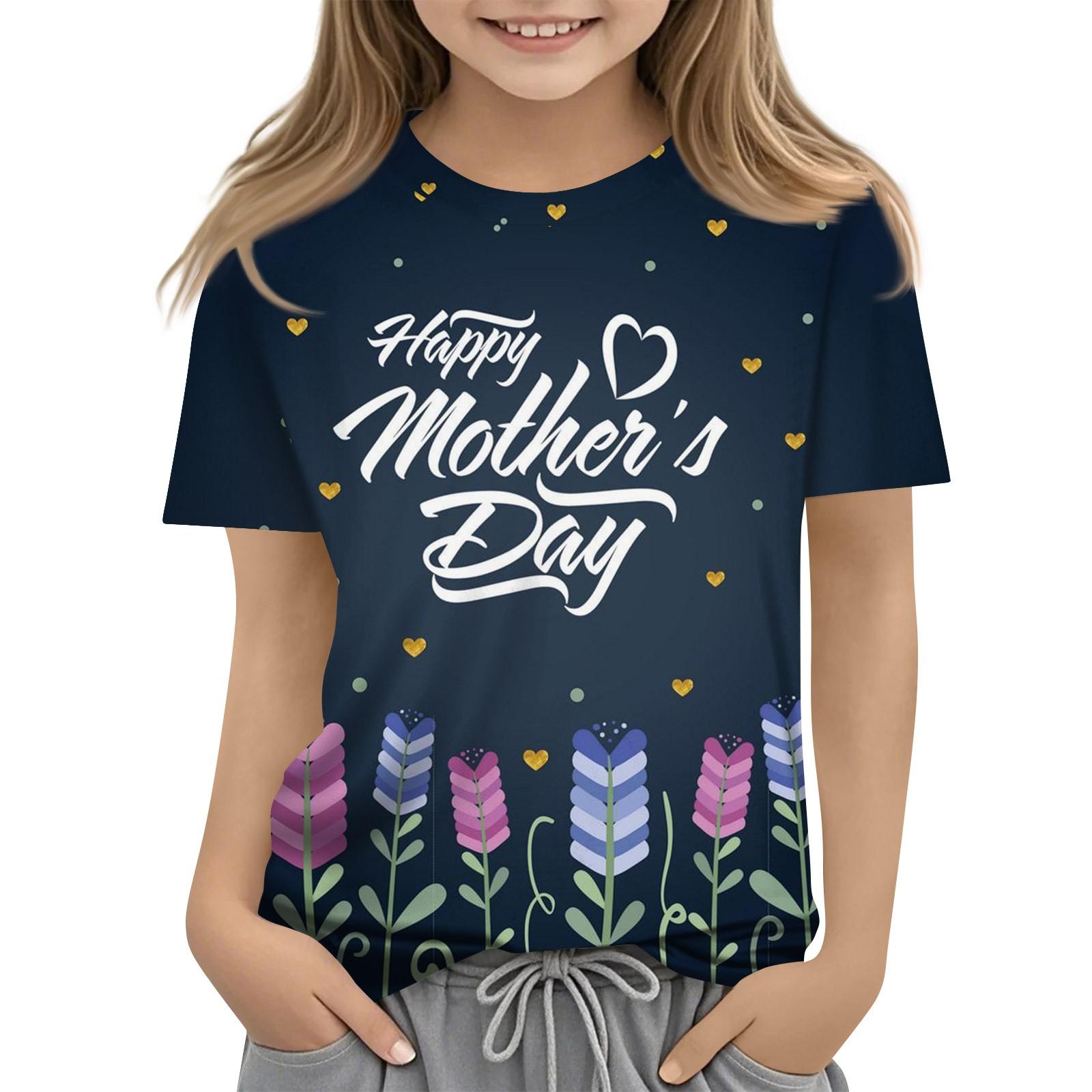 

Детская модная повседневная футболка с коротким рукавом и круглым вырезом с принтом ко Дню матери 110 тёмно-синий