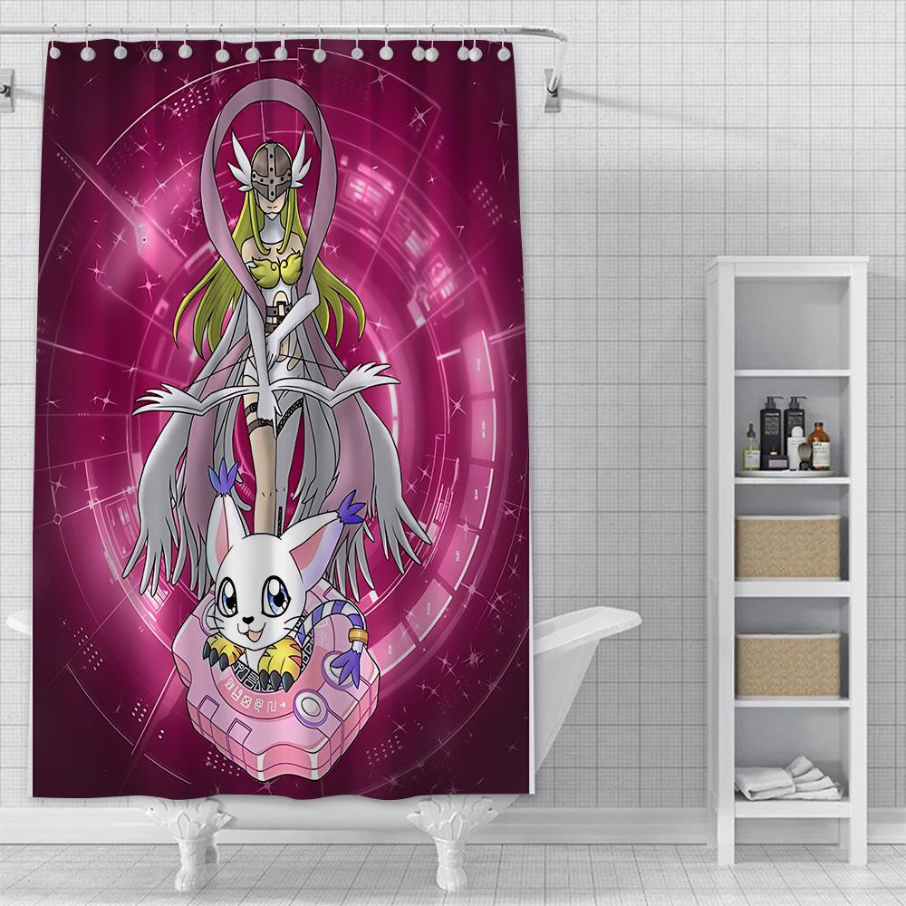 Shower Curtain Waterproof Polyester Fabric Paint Colorful Curtains Cute Digimon Playmats Greymons Home Bathroom Decor  With Hook
