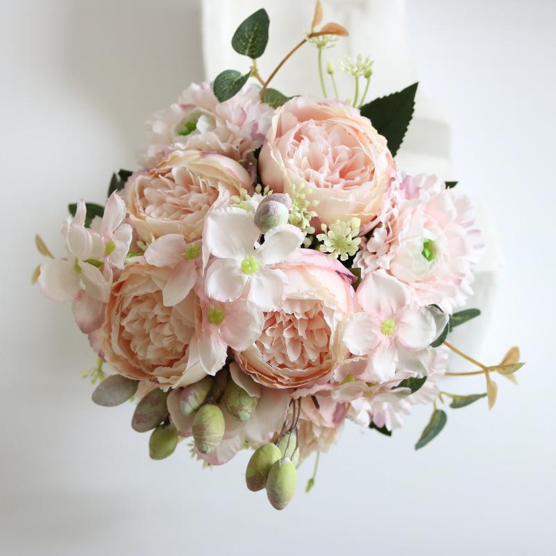 

Искусственный цветок розы, пиона, маленький шелковый букет цветов, вечеринка, весенняя свадьба, украшение своими руками, искусственные цветы светло-розовый
