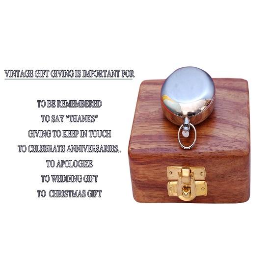 Marine Sundial with Wooden Case and Chain, Steampunk Accessory