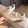 Leather Soft-Soled Training Shoes Women'S Spring Flat-Soled Lace-Up Casual Sports Shoes