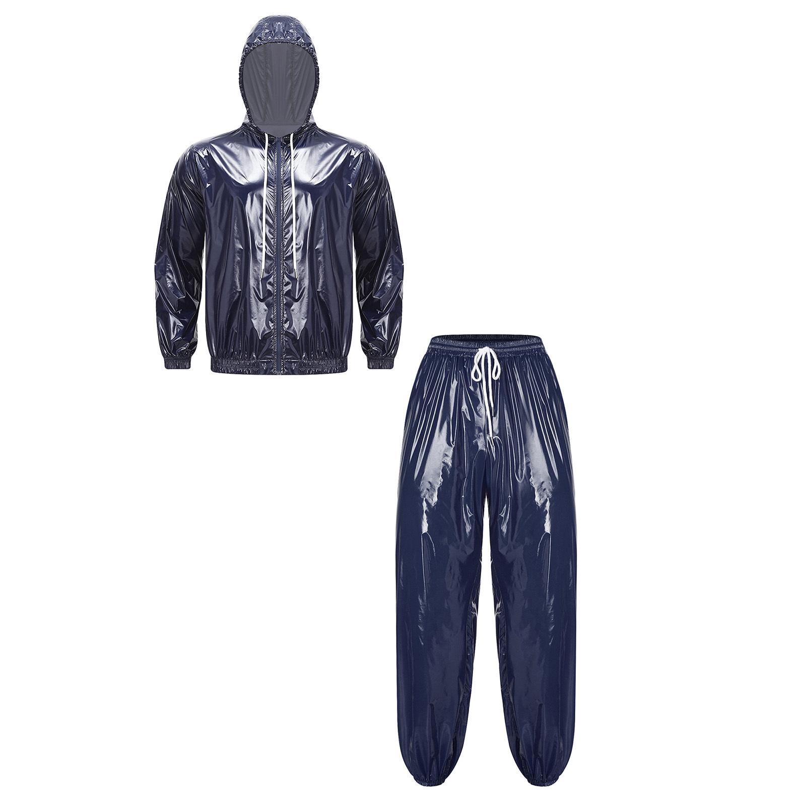 Herren Wasserdichtes Outdoor Anzug Set Mit Kapuze Windjacke Reißverschluss Vorne Und Trainingshose Für Trail Angeln Training Übung S dunkelblaue