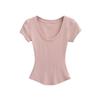 Summer Women's European & American Style Sexy U-Neck Slim Fit Short Sleeve T-Shirt