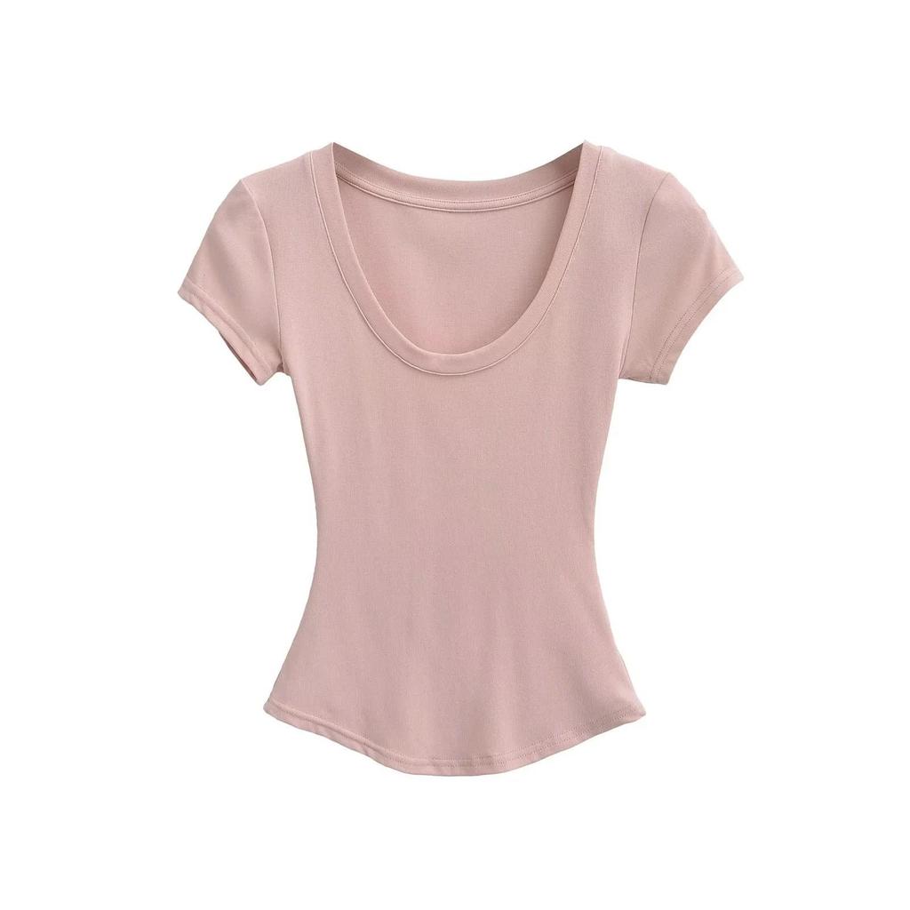 Summer Women's European & American Style Sexy U-Neck Slim Fit Short Sleeve T-Shirt