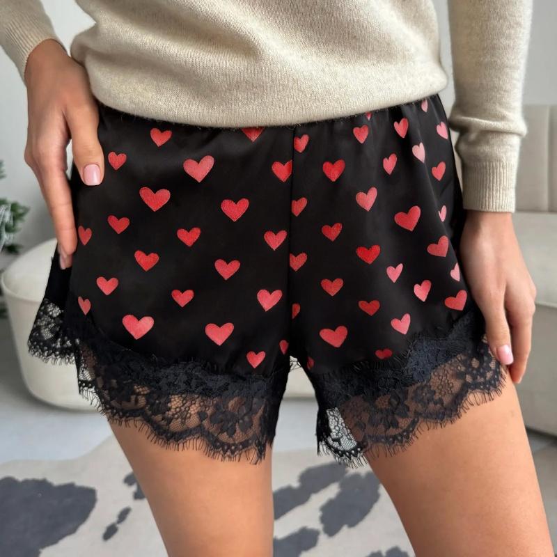 Moteriški širdelių rašto nėriniai satininiai šortukai šilkiniai Y2k su elastine juosta mini šortukai coquette estetika bokserio tipo kelnaitės apatiniai marškinėliai prancūziškos kelnaitės