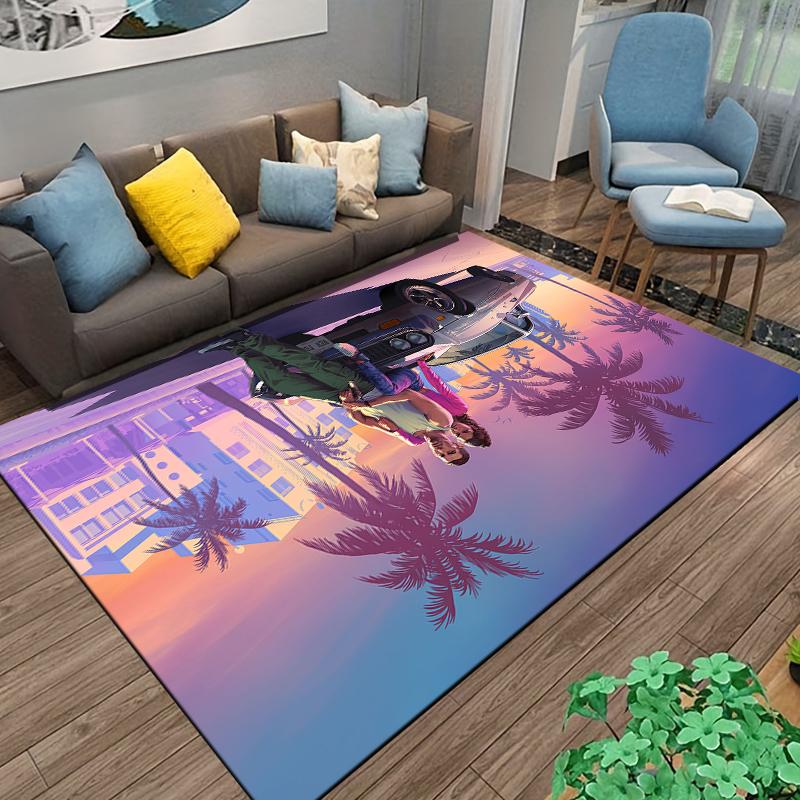 Retro Urban Street Illustration Carpet Suitable for Use As an Anti-slip Game Mat for Living Room and Bedroom Sofas
