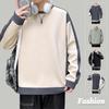 Men's Spring and Autumn New Contrast Color Round Neck Sweater Versatile Casual Trendy Long Sleeve Tops Boys Loose Students
