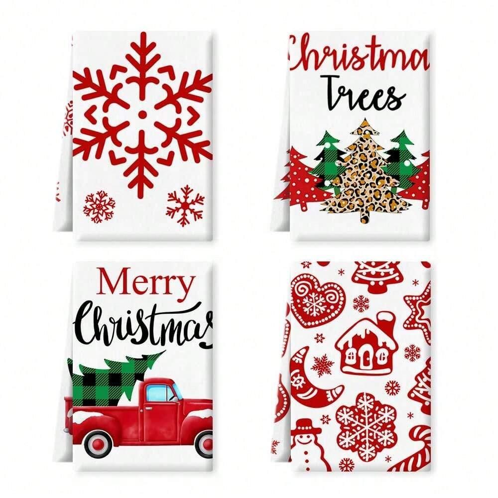 1pc/2pc/4pc/pack Christmas Scrub Sponge Creative Kitchen Dish Cloth Festive Cleaning Decor for Home & Table Kitchen Dish Towel Xmas Cleaning Supplies