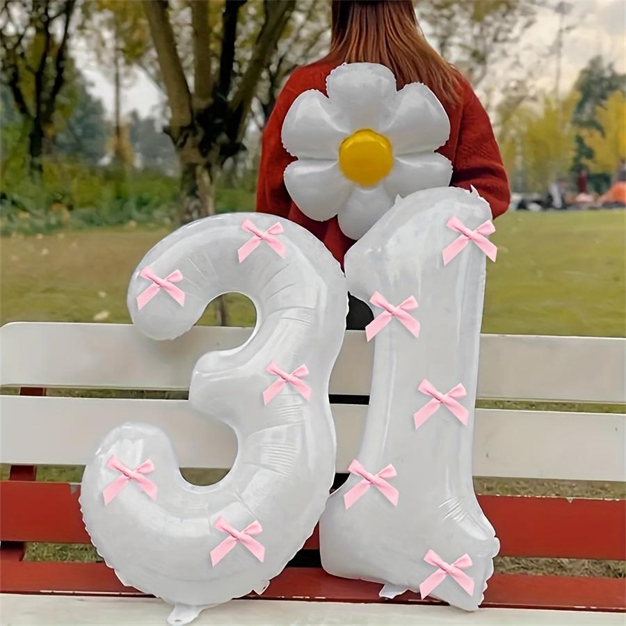 2pcs101.6cm Pink Bow Decoration White Digital Balloon for Birthday Anniversary Wedding Graduation Season New Year Decoration