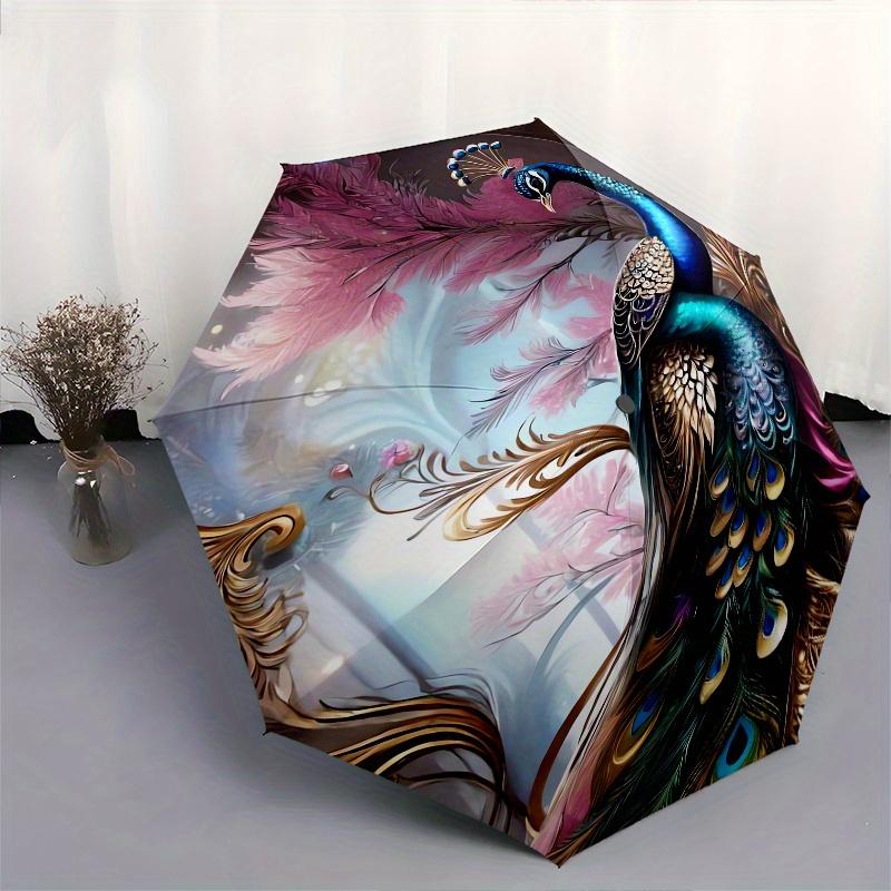 Peacock, Fantasy Theme 8 Bone Hand Automatic Folding Fashion Umbrella, Compact and Portable Design, A Perfect Gift for Birthday, Christmas O