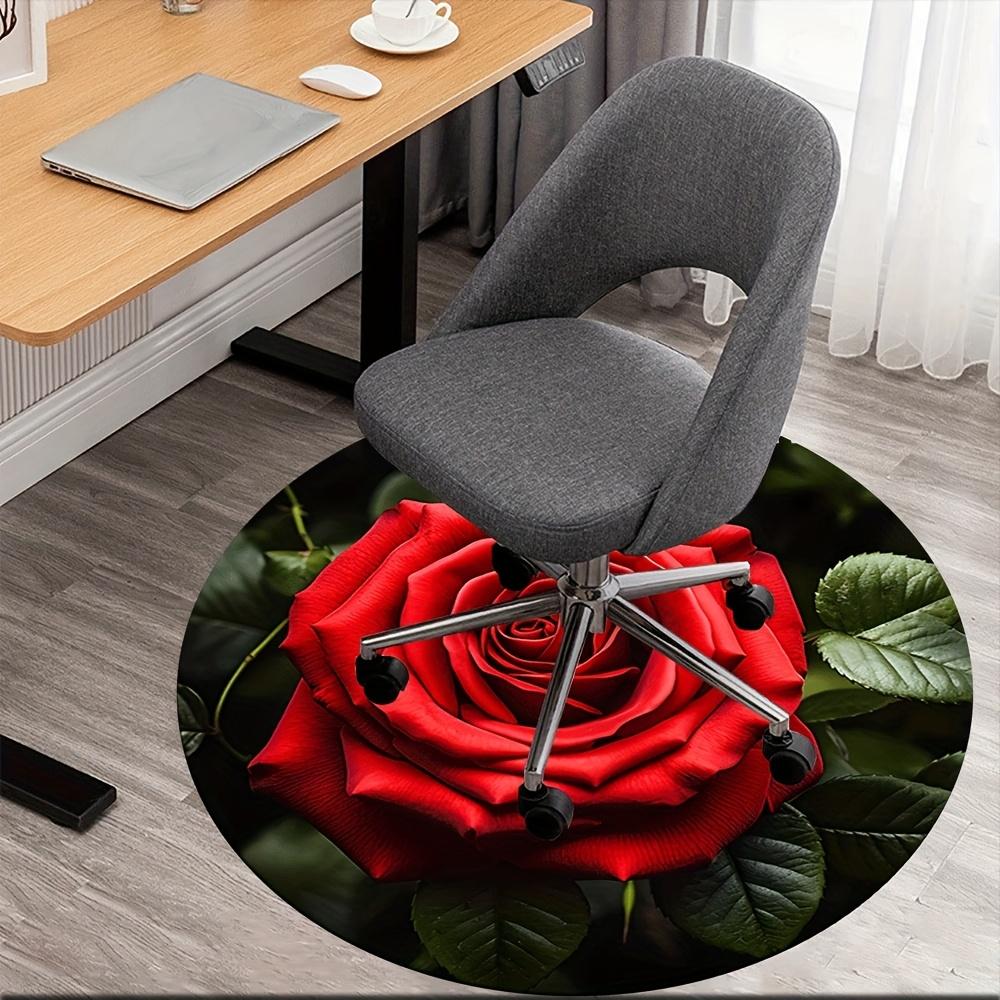 Romantic Red Rose Round Area Rug, Soft Non-Slip Machine Washable Floor Mat for Living Room Bedroom Chair Game Room Decor
