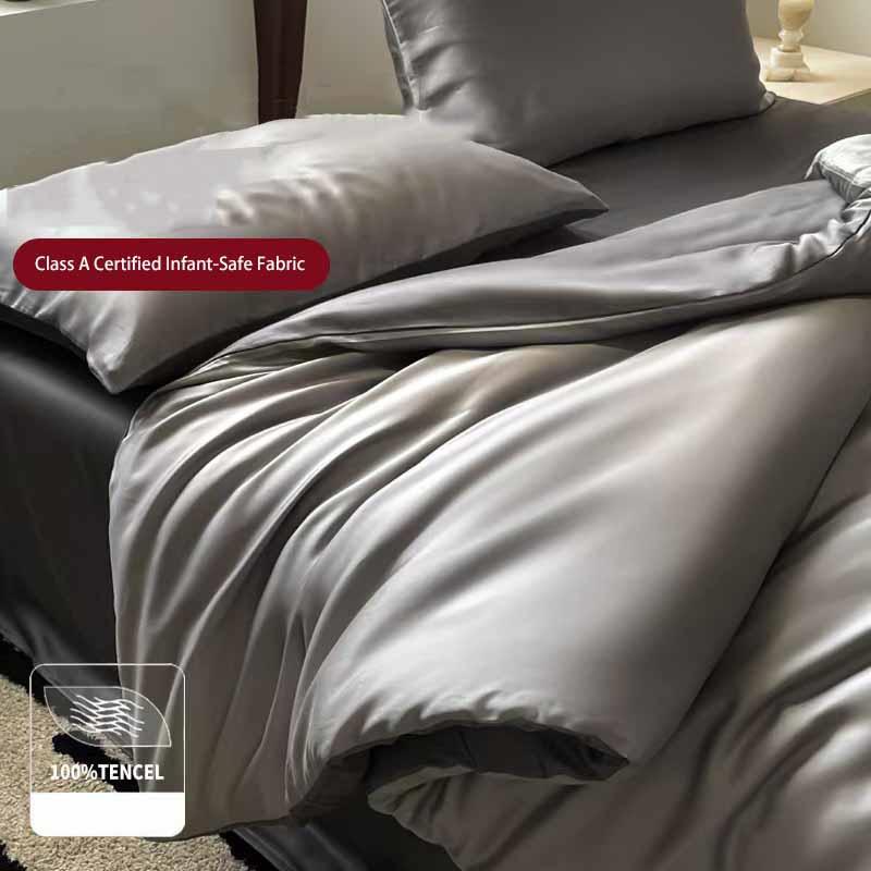 Luxuriöses Lyocell Tencel 4-teiliges Bettlaken-Set Weiches Spannbettlaken & Bettbezug & Kissenbezüge Atmungsaktive Bettwäsche für Hotelkomfort