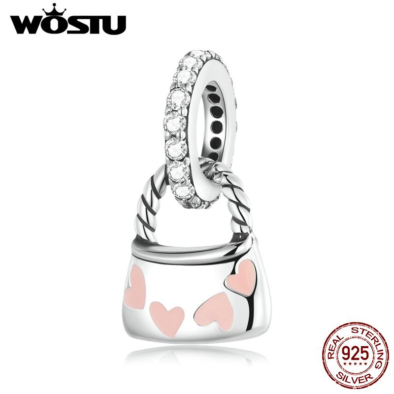 

WOSTU Аутентичный стерлингового серебра 925 пробы изысканный розовый Love Bag Подвеска подходит для женщин Оригинальный браслет и браслет Изящные ювелирные изделия в подарок 925 silver