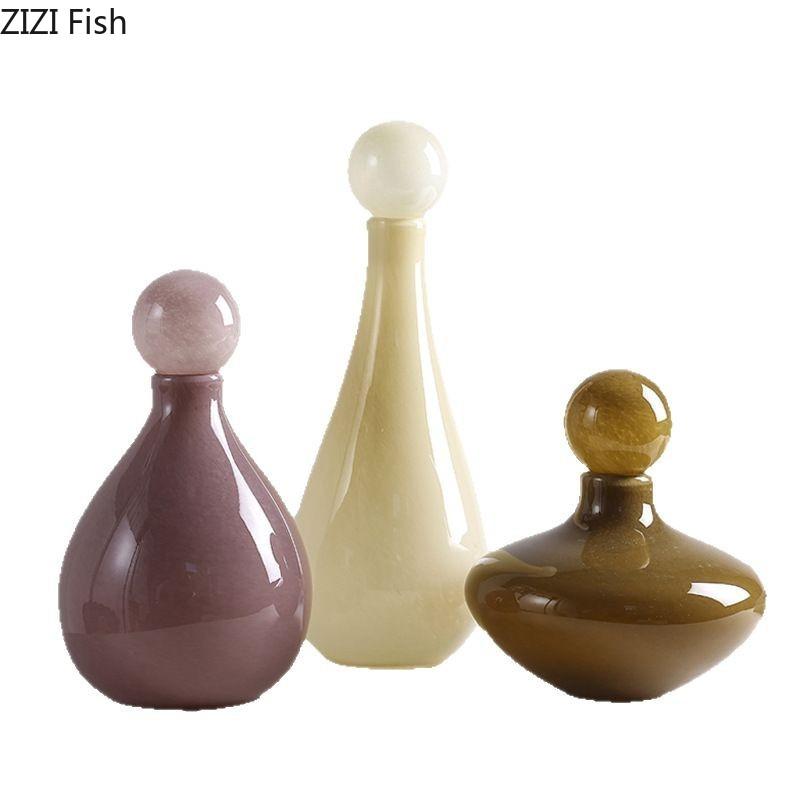 Narrow Mouthed Glass Vase Table Decoration Flower Arrangement Creative Artificial Flowers Colored Vases Room Aesthetic Decor