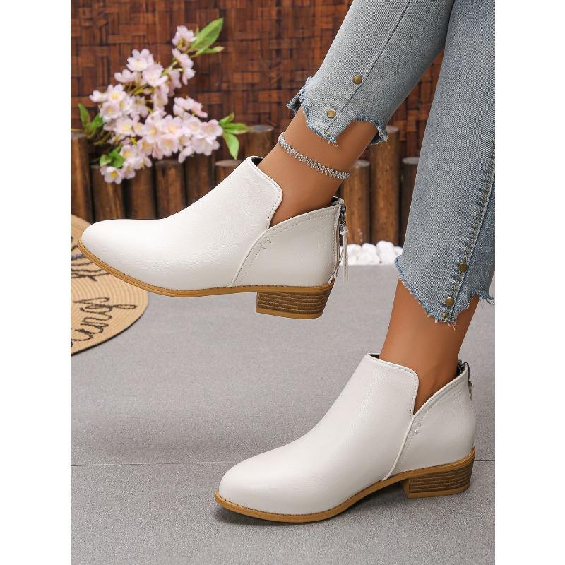 Plus Size Women's Boots Solid Color Slimming Pointed Toe Back Zipper Casual Chunky Sole Thick Heel Boots