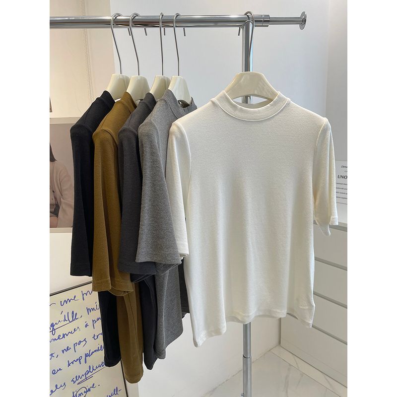 

Zdm Plus Size Women s Clothing 150kg Half-High Collar Thickened Brushed Short-Sleeved T-Shirt for Women Spring and Autum Inner Layering Top White XL Recommended 60kg-70kg