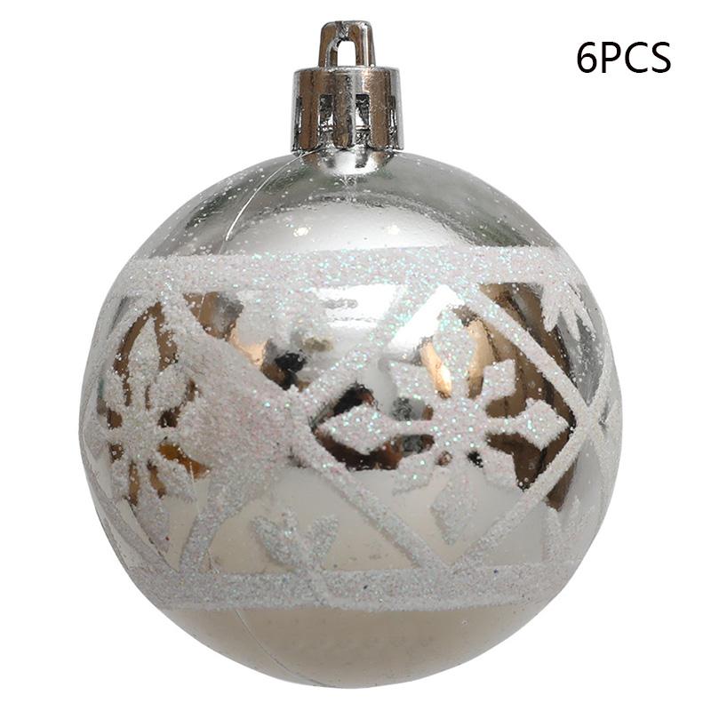 

6Pcs 6cm Electroplated Plastic Ball Christmas Tree Decor Snowflake Pattern Round Ball Festival Hanging Ornament E