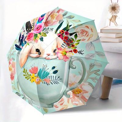 1pc Bunny Teacup Themed High-quality Umbrella,Automatic Opening and Closing Umbrella,Multi-functional Umbrella G0811193
