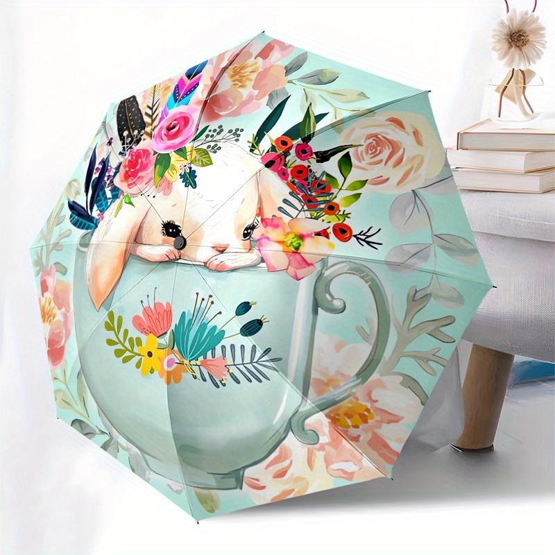 1pc Bunny Teacup Themed High-quality Umbrella,Automatic Opening and Closing Umbrella,Multi-functional Umbrella G0811193