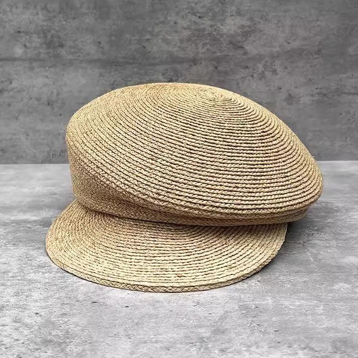 Temperament Slanted Top Straw Hat Women'S Spring Summer Breathable Beret Sun Protection Visor Raffia Equestrian Hat