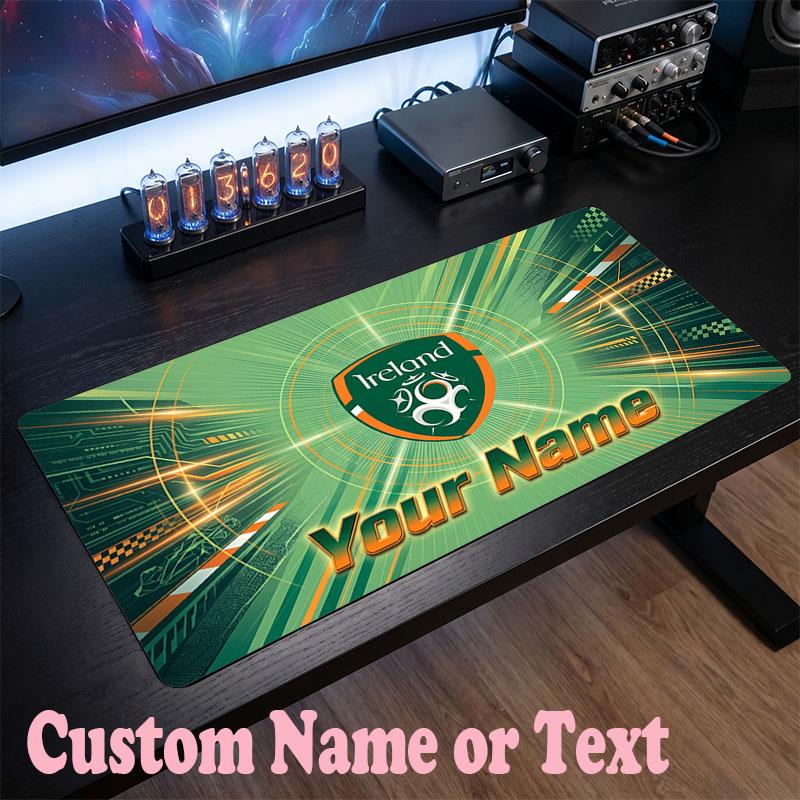 Irland Rugby Personalisierte Namens-Text-Mausmatte, Große Schreibtisch-Mausmatte, Personalisierte Home-Office-Geschenkidee