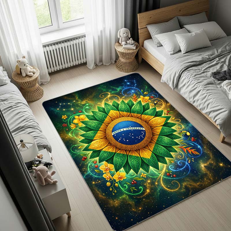 Sunflower Area Rug with Blue Stardust and Butterflies, Magical Galaxy Large Carpet for Bedroom Living Room Home Decor, Soft Floor Mat
