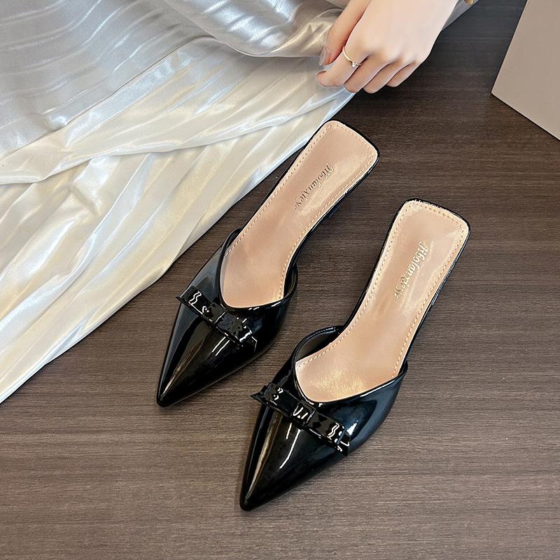 2025 summer new European and American foreign trade large size fashion pointed bow bag head comfortable foot half slippers