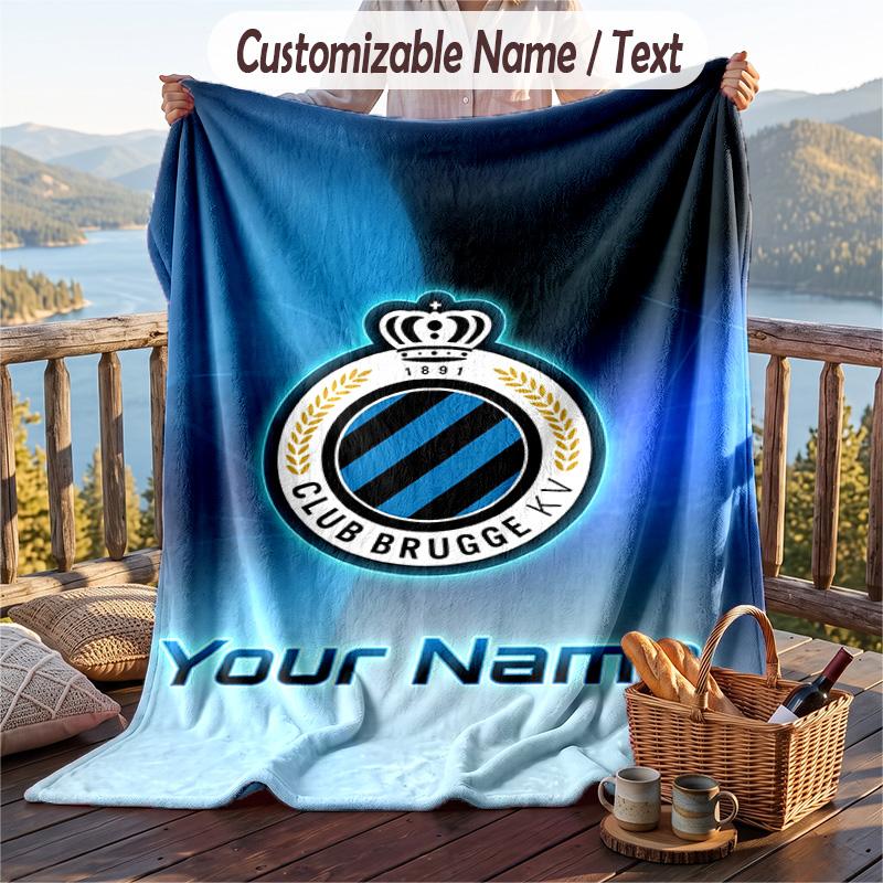 Flannel Blanket Club Brugge FC Print Custom Name Text Soft Throw for Sofa Bed