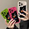 Big eyes black cat for iPhone17PorMax mobile phone case 17 Apple 16 matte 14/15 all-inclusive soft case