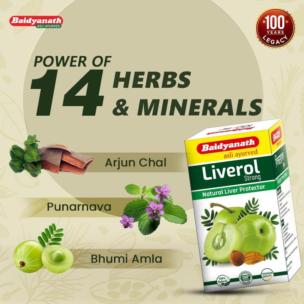 Baidyanath Liverole Strong Ayurvedic Liver Health Supplement 50 Tablets X Pack of 3 for Detox & Vitality