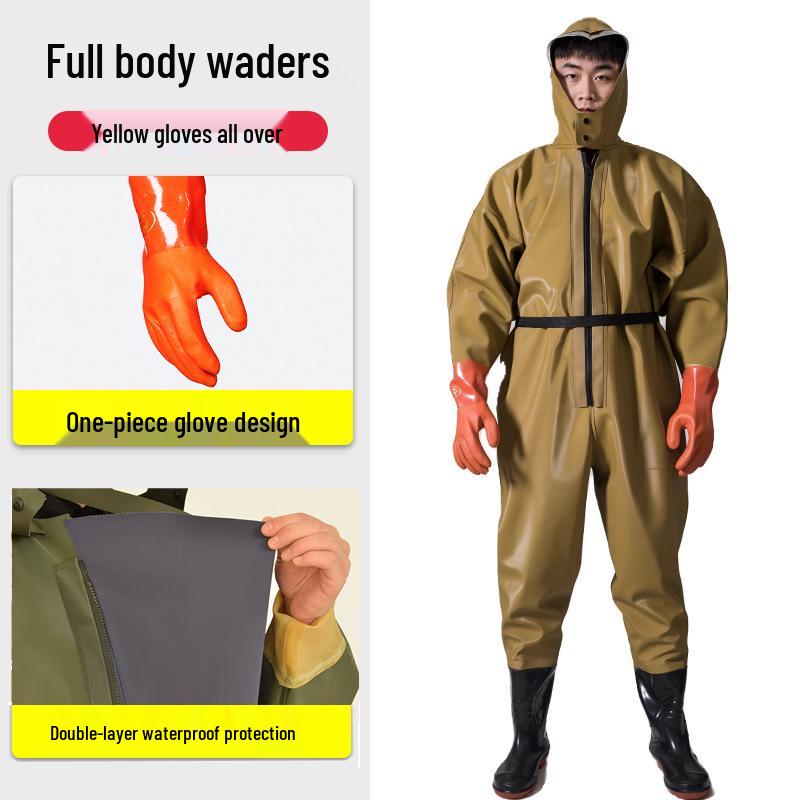 PVC Full Body Fishing Waders - Thickened One-Piece Wading Pants for Fishing and Lotus Root Digging