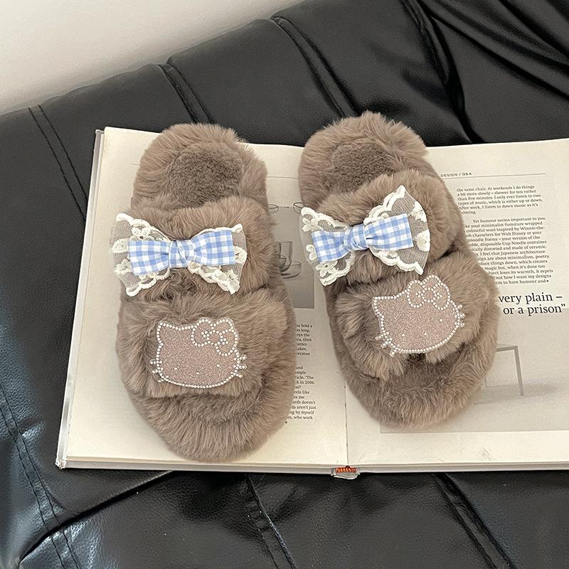 Furry casual furry shoes women's autumn and winter new wear cute cartoon thick sole heightening non-slip furry slippers tide