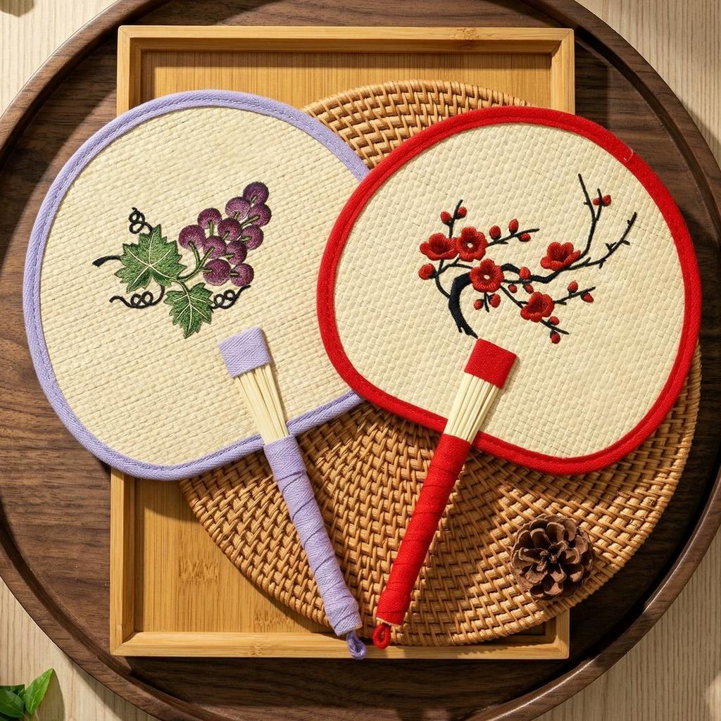 Embroidered Fan Patch, Large Palm Fan, Summer Handmade Straw Fan, Traditional Hand-Woven Household Fan, Children's Mosquito-Repelling Sunflower Fan