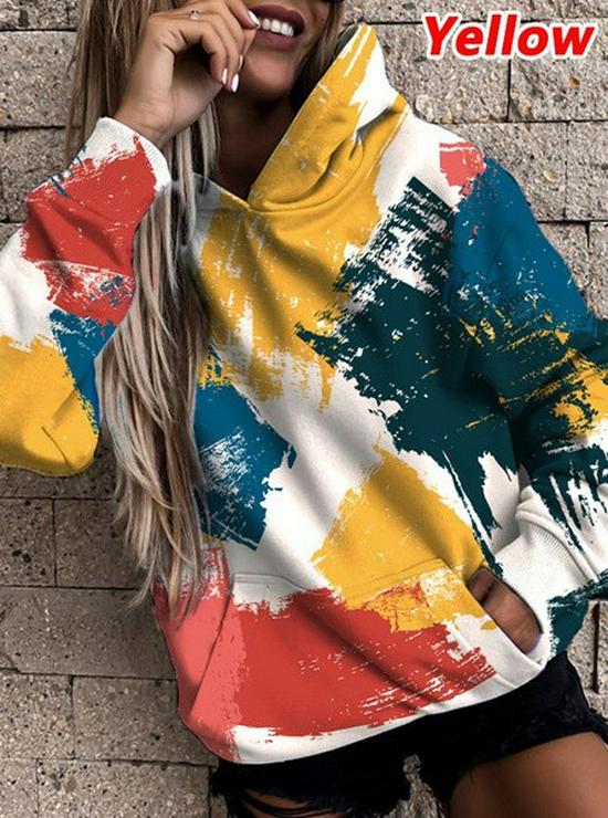 Women's Plus Size Hooded Sweatshirt, Long Sleeve with Pocket, Autumn/Winter Print, Loose Fit.