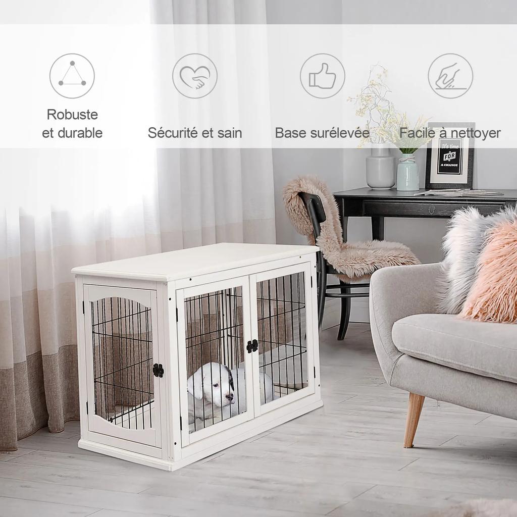 PawHut Indoor Dog Crate In MDF E1, Furniture with 3 Lockable Doors, Up To 30 Kg, 81L X 58W X 66H Cm, Black and White