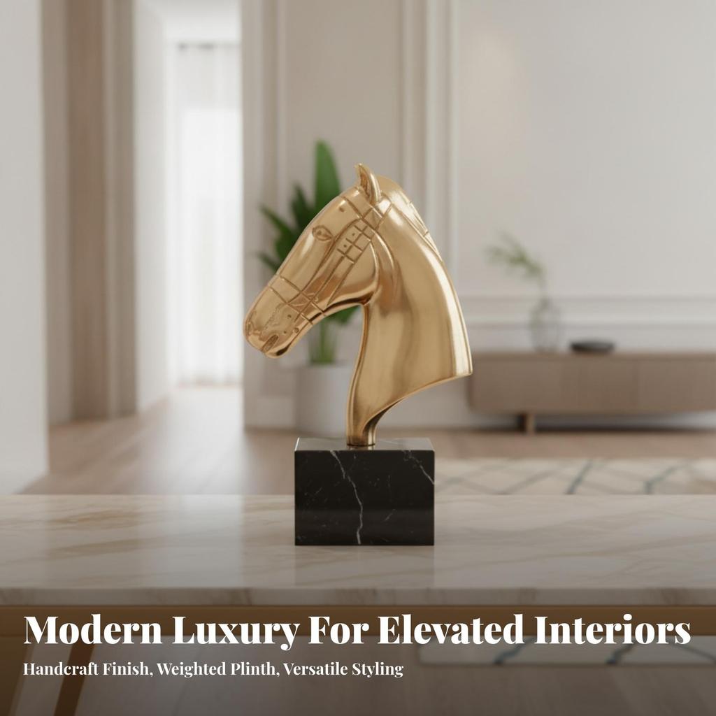 Horse Head Bust Modern Sculpture with Marble Base Traditional for Office