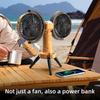 Dual Head Oscillating Outdoor Fan with Built-In Power Bank, Adjustable Speeds Brightness,360° Rotation,Hangable Design for Camping,Picnics,Camping Fan