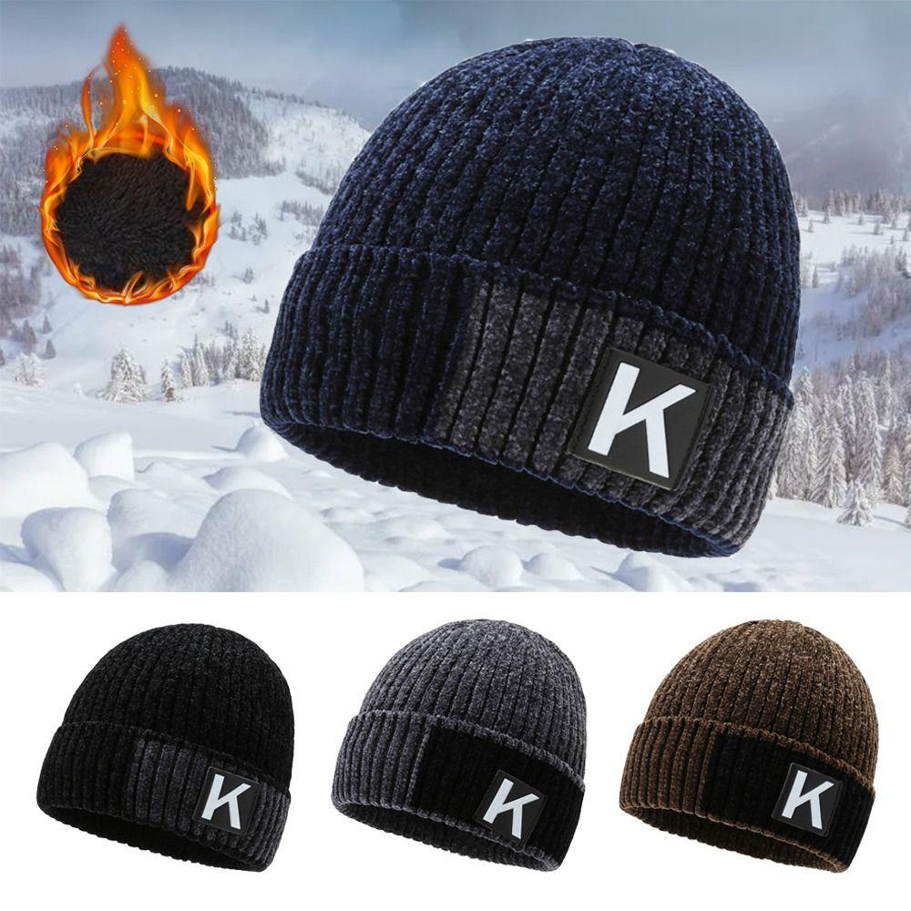 

Crochet Knitted Hat Bonnet Winter Hat Outdoor Ski Skullies Cap for Men чорний