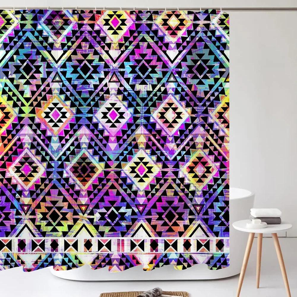 Badezimmer Abstrakt Bohemian Duschvorhang Mittelalterliche Nordische Kunst Boho Bedruckter Polyesterstoff Duschvorhang Mit Haken