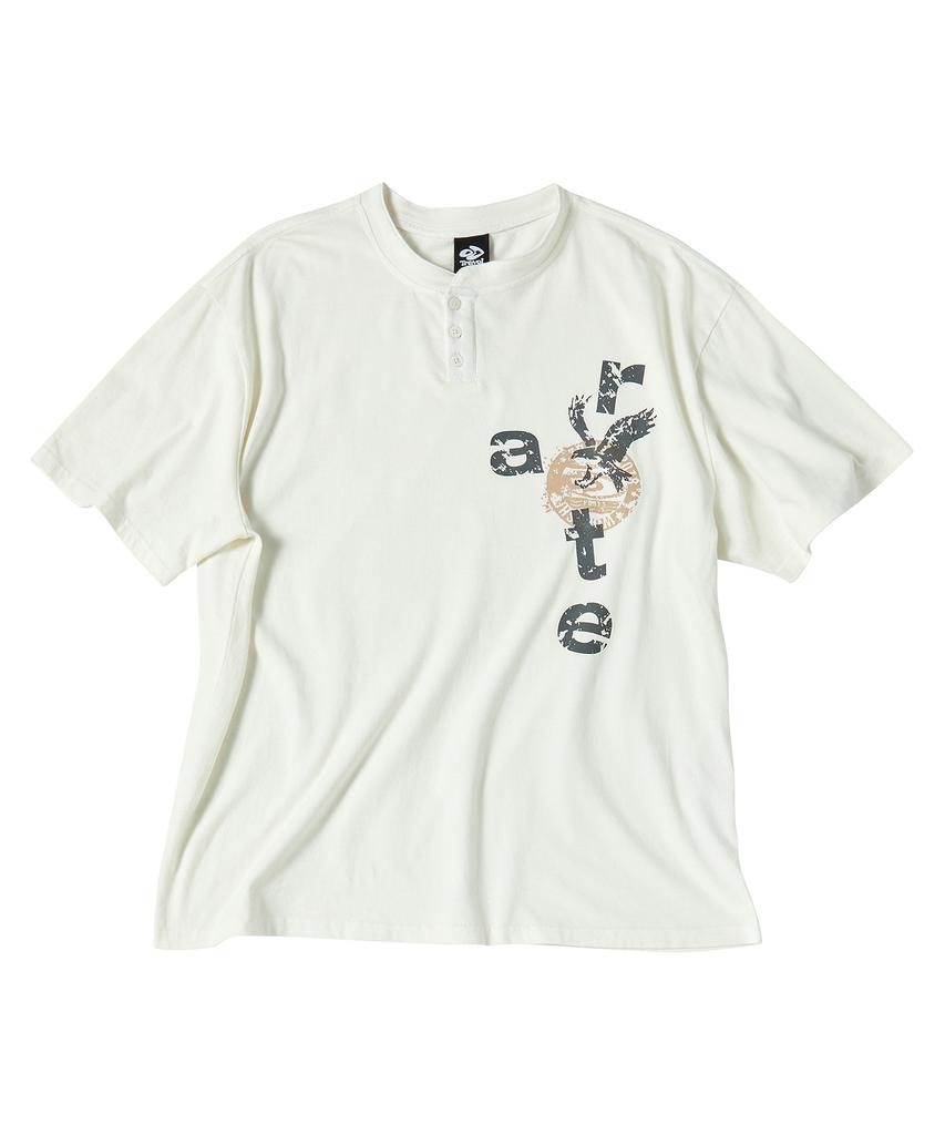 TRAVEL Imperial Pigment Henley Neck Short Sleeve Tee Cream