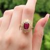 Huitan Gorgeous Geometric Deep Red Cubic Zirconia Finger Ring for Lady Temperament Elegant Women Accessories Vintage Jewelry New