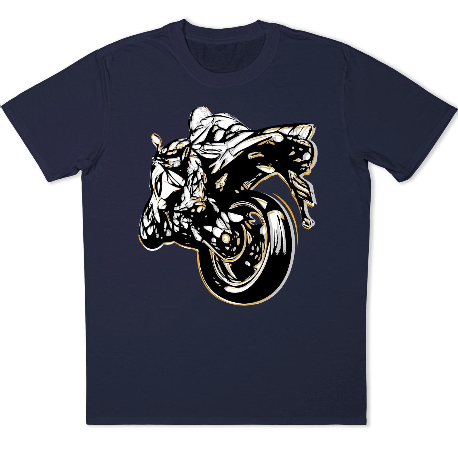 Motorcycle Sport Bike T-Shirt Superbike Wheelie Rider Graphic Tee Biker Racing L