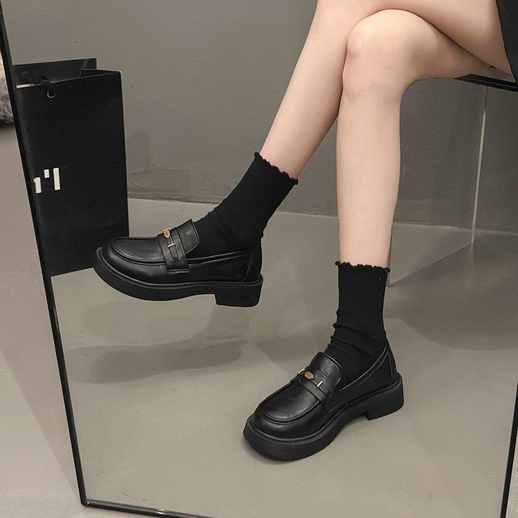 Vintage college style platform gold coin loafers women's 2024 autumn new jk small leather shoes British style big head single shoes