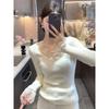 Lace v-neck bow knitted sweater women's autumn and winter slim fit inside stacked top pure desire wind sweet and spicy backing sweater