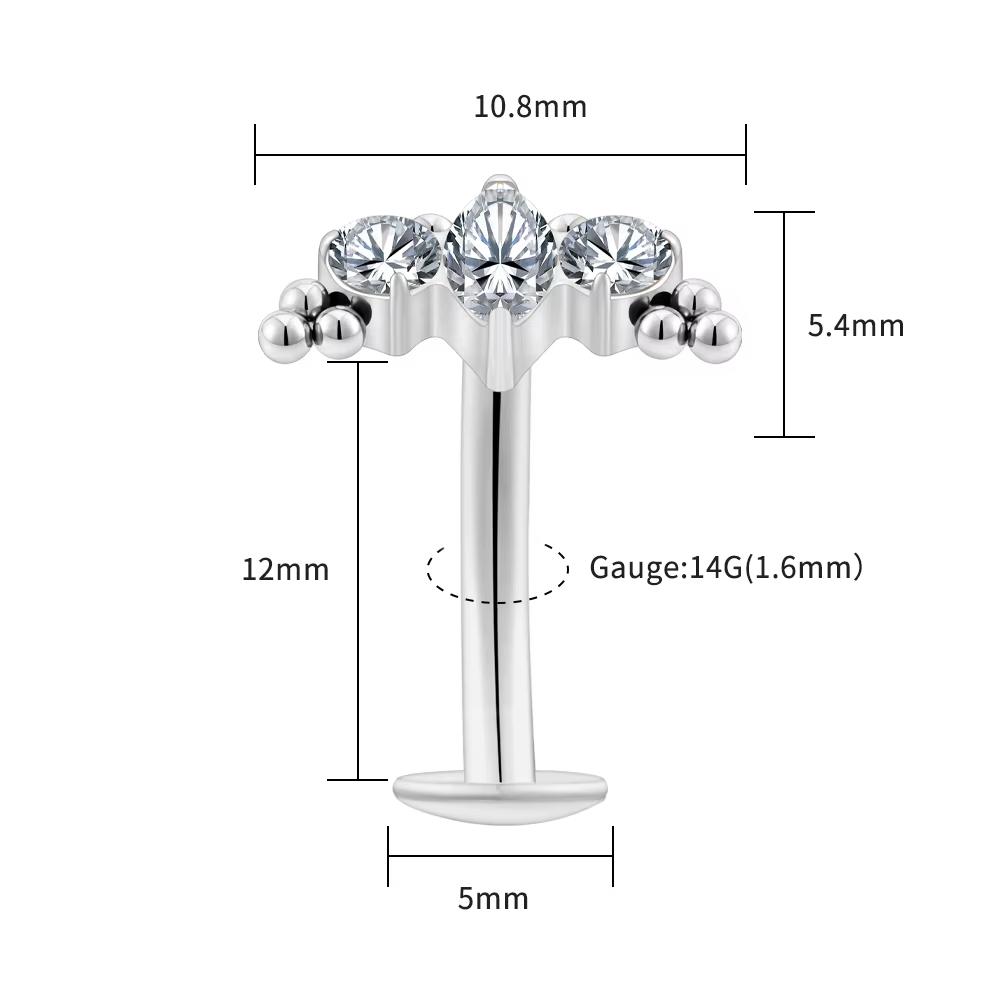 Ftcy Astm F136 G23 Titane Branche Feuille Push-In Sans Filet Labret Piercing Cristal Anneau Nombril Bijoux de Corps J Navel & Bell Button Rings&body