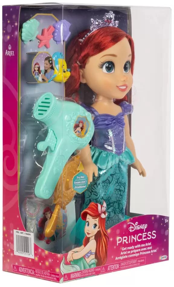 Disney Princess Frozen Hair Care Set 1784991 Toddler Doll Hair Dryer Hair Brush Accessories Hair Styling (Ariel)